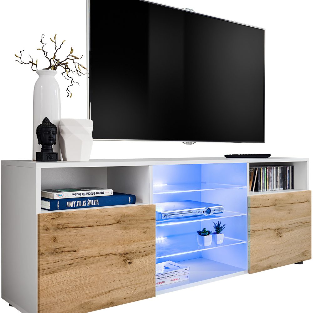 RTV Urbino Schrank, Wotan/Weiß LED Beleuchtung Blau