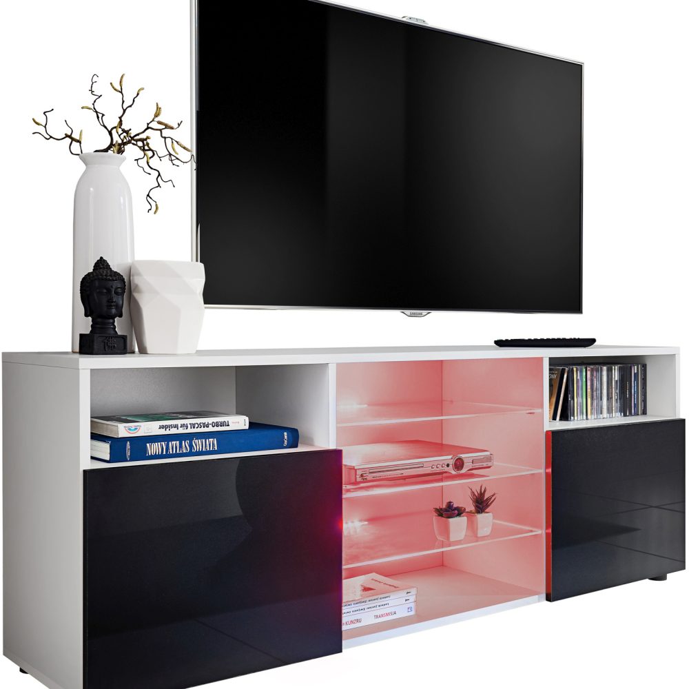 Urbino RTV Schrank, schwarz/weiße RGB-LED-Beleuchtung