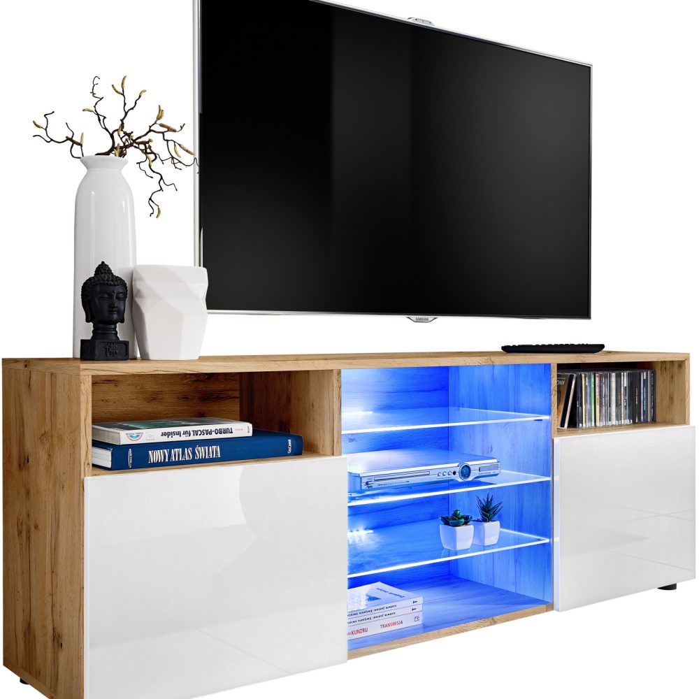 RTV Urbino Schrank, Weiß/Wotan LED Beleuchtung Blau