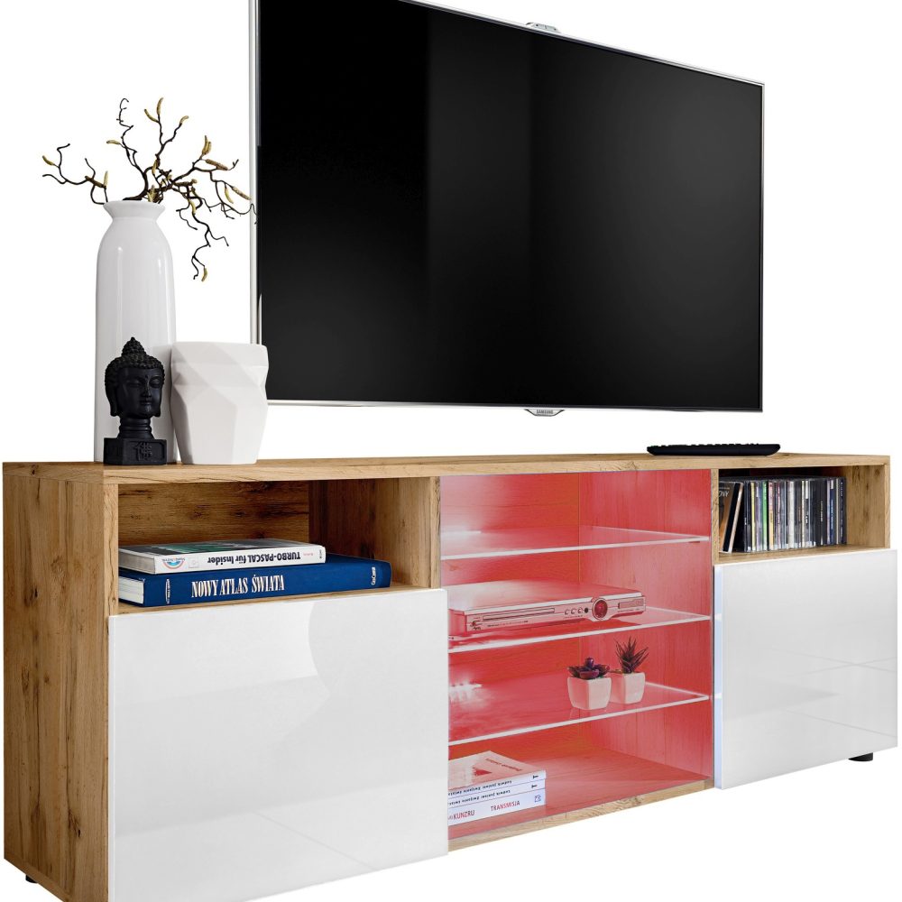 Urbino RTV Schrank, Weiß/Wotan RGB LED Beleuchtung
