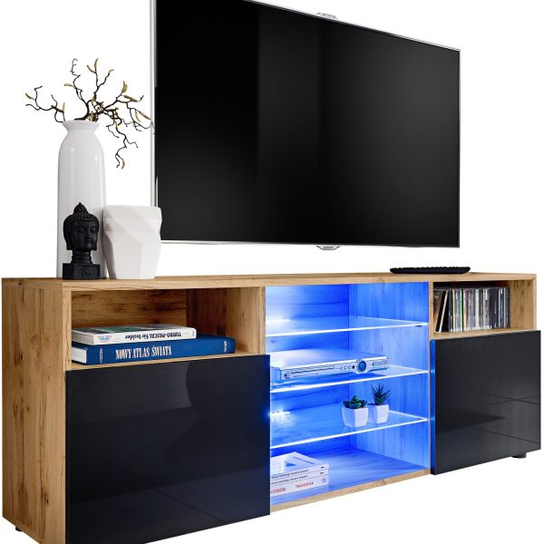 RTV Urbino Schrank, Schwarz/Wotan LED Beleuchtung Blau