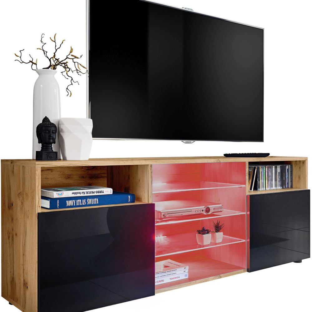 Urbino RTV Schrank, Schwarz/Wotan RGB LED Beleuchtung