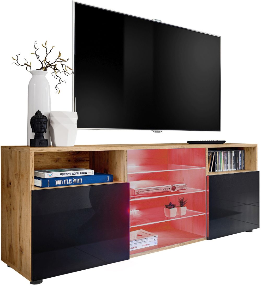 Urbino RTV Schrank, Schwarz/Wotan RGB LED Beleuchtung – Bild 1