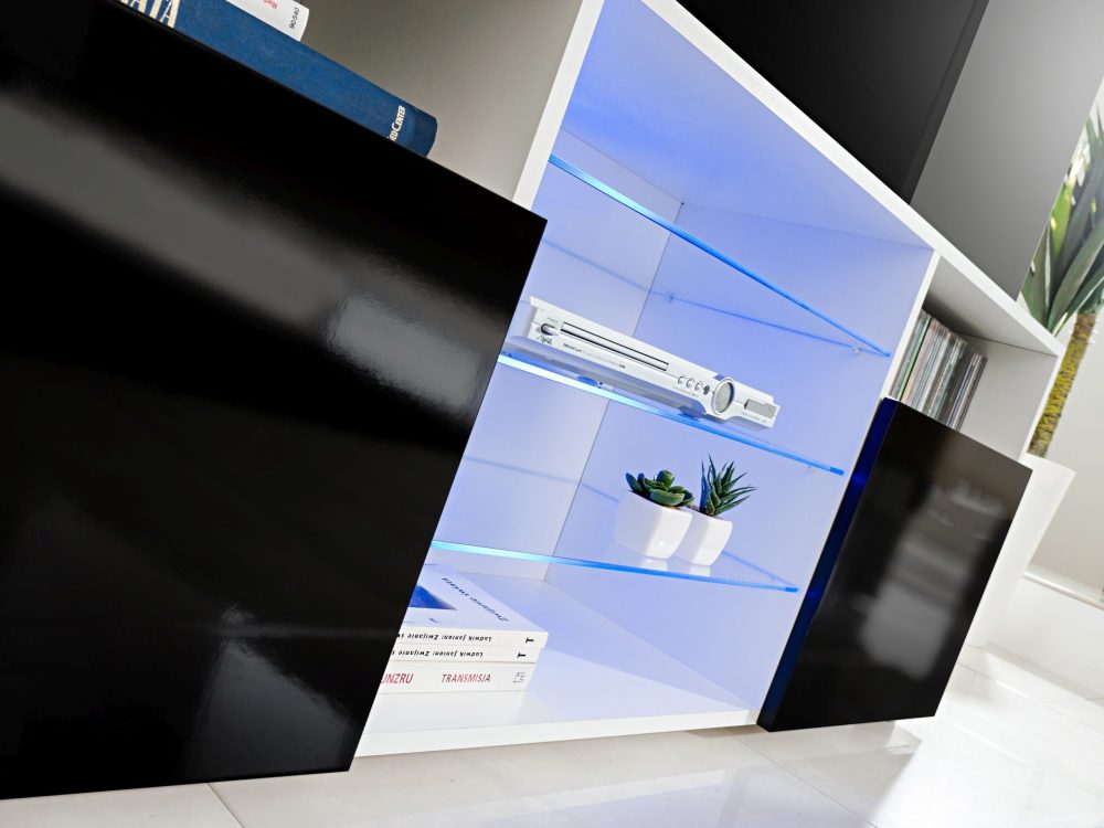 RTV Urbino Schrank, Schwarz/Schwarz LED-Beleuchtung Blau – Bild 4