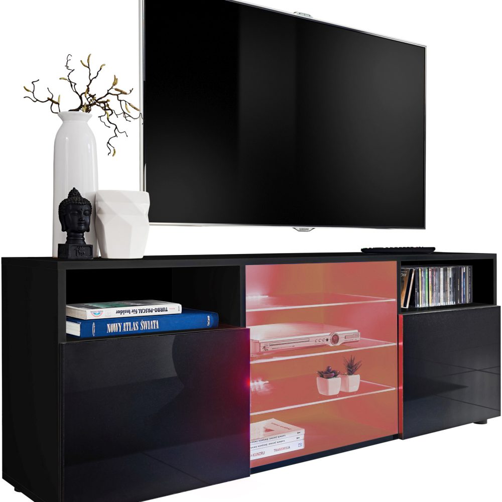 Urbino RTV Schrank, Schwarz/Schwarz RGB LED Beleuchtung