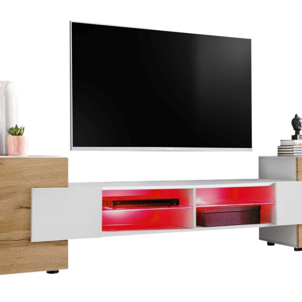 TV Schrank Merano, Weiß/Wotan, RGB LED Beleuchtung