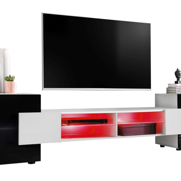 TV Schrank Merano, Weiß/Schwarz RGB LED Beleuchtung