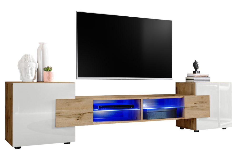 IRTVA024W040003L1XXX_00 TV Schrank Merano, Wotan/Weiß LED Beleuchtung Blau – Bild 1