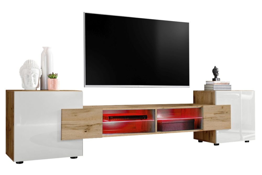 IRTVA024W040003LRXXX_00 TV Schrank Merano, Wotan/Weiß RGB LED Beleuchtung – Bild 1