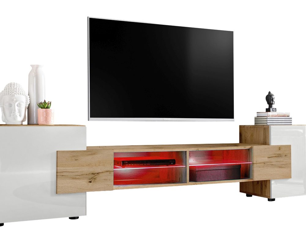 TV Schrank Merano, Wotan/Weiß RGB LED Beleuchtung