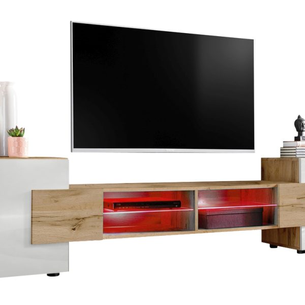 TV Schrank Merano, Wotan/Weiß RGB LED Beleuchtung