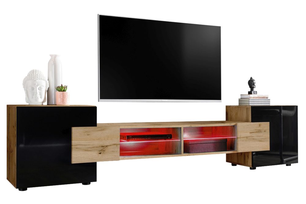 IRTVA024W049003LRXXX_00 TV Schrank Merano, Wotan/Schwarz LED RGB Beleuchtung – Bild 1