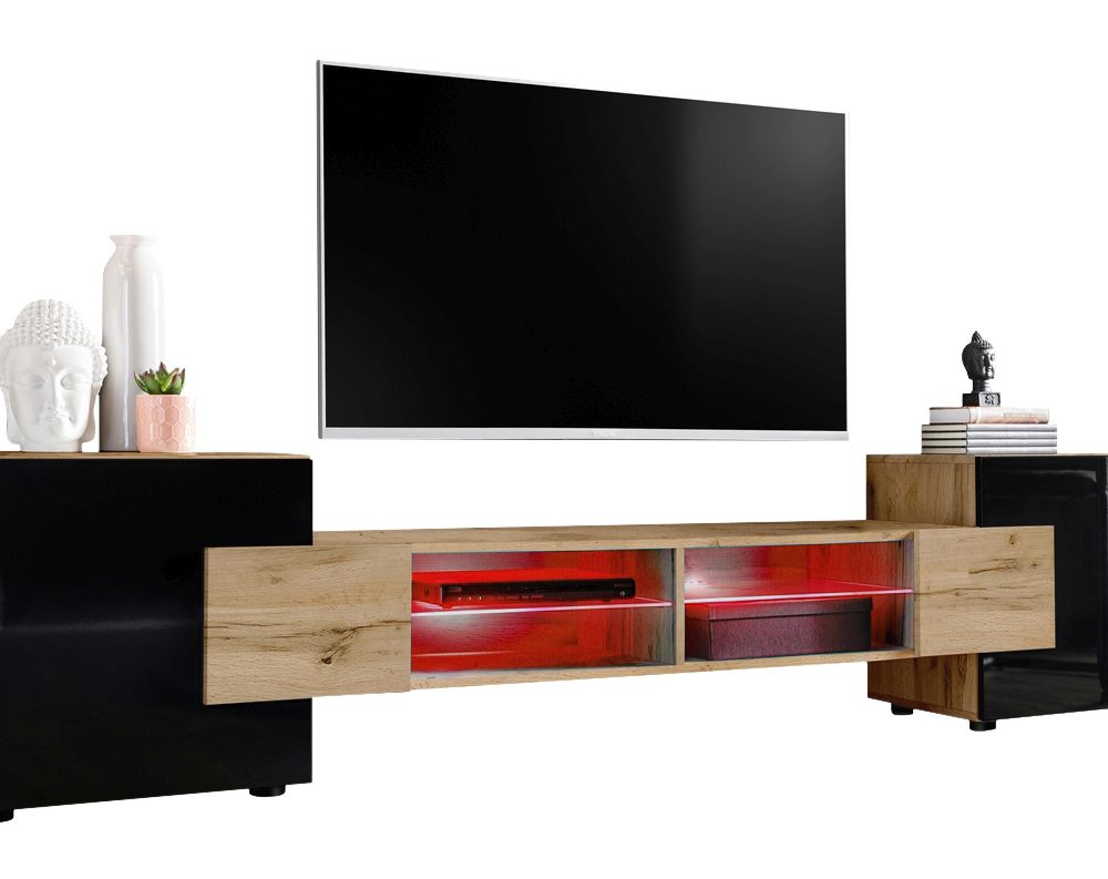 TV Schrank Merano, Wotan/Schwarz LED RGB Beleuchtung
