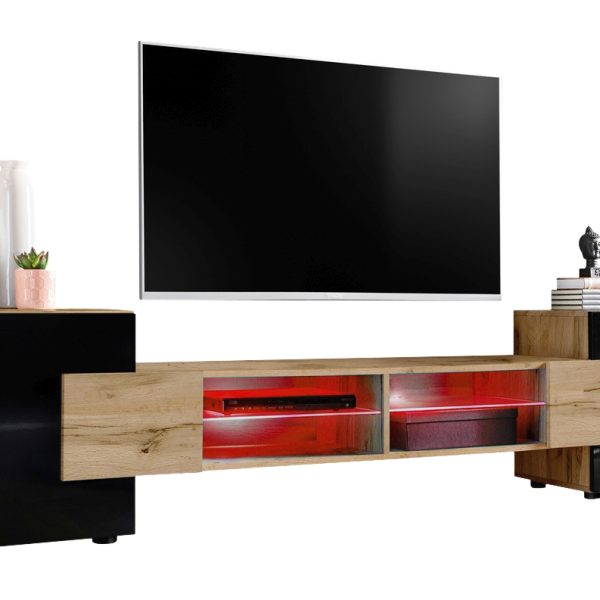 TV Schrank Merano, Wotan/Schwarz LED RGB Beleuchtung