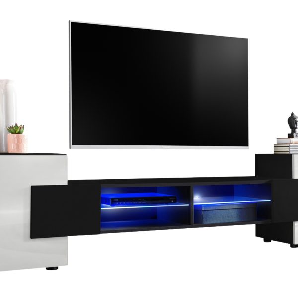 TV Schrank Merano, Schwarz/Weiß LED-Beleuchtung Blau