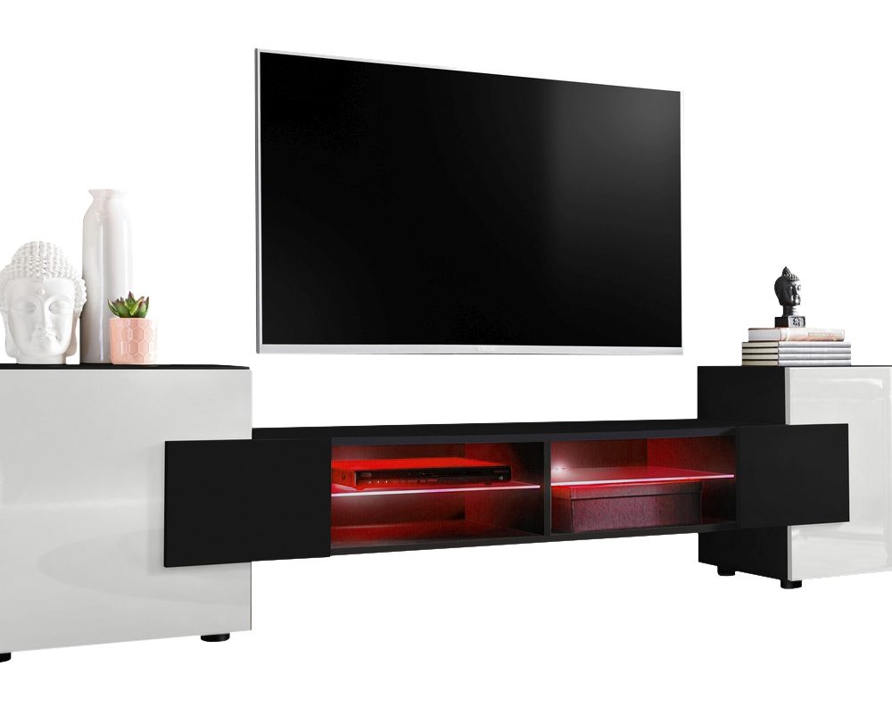 TV Schrank Merano, schwarz/weiße, RGB-LED-Beleuchtung