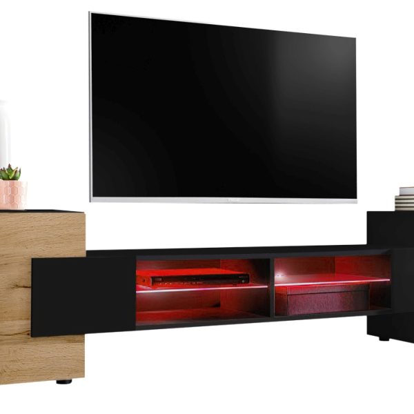 TV Schrank Merano, Schwarz/Wotan, RGB LED Beleuchtung