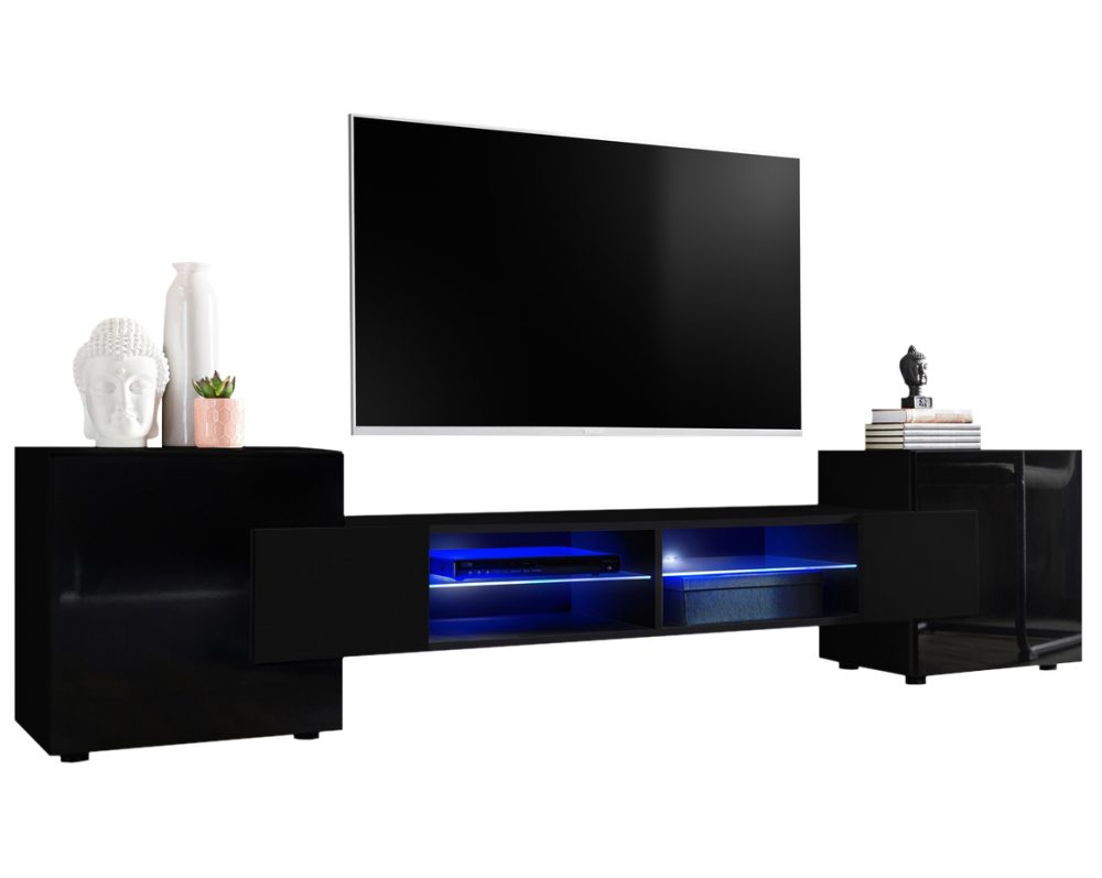 IRTVA0290009003L1XXX_00 TV Schrank Merano, Schwarz/Schwarz LED-Beleuchtung Blau – Bild 1