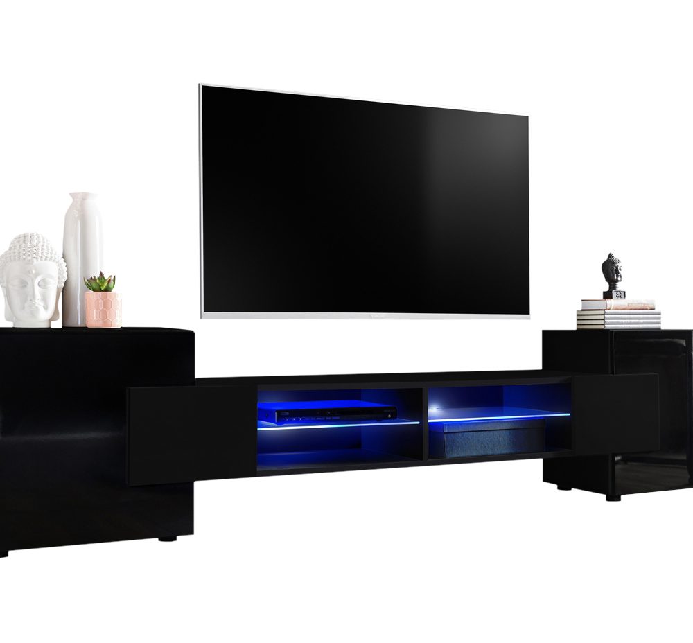 TV Schrank Merano, Schwarz/Schwarz LED-Beleuchtung Blau