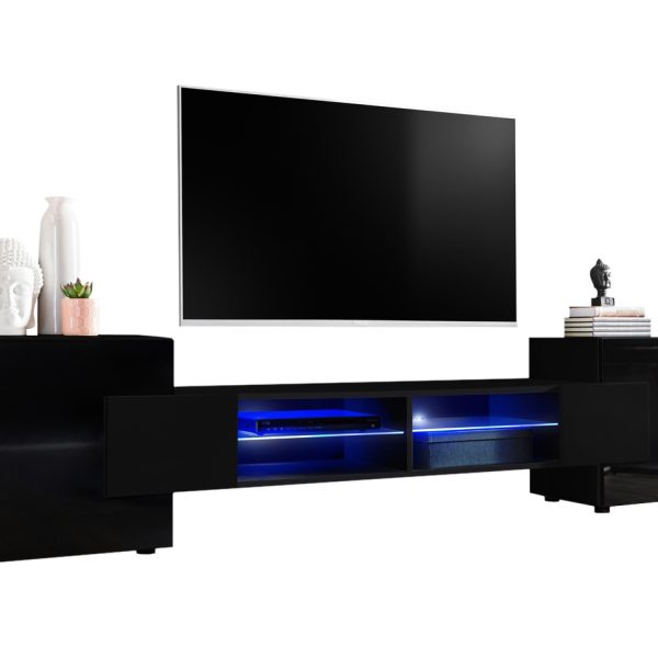 TV Schrank Merano, Schwarz/Schwarz LED-Beleuchtung Blau