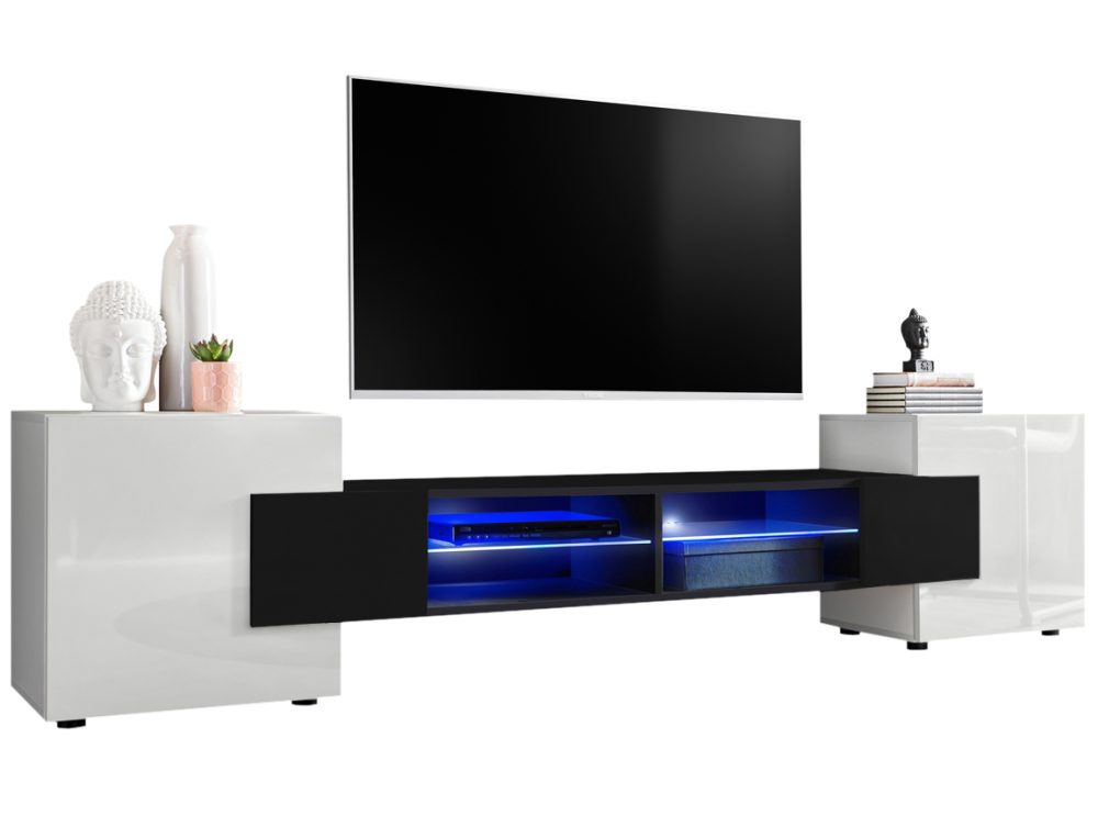 IRTVA02A0100003L1XXX_00 TV Schrank Merano, weiß/schwarz LED-Beleuchtung blau – Bild 1