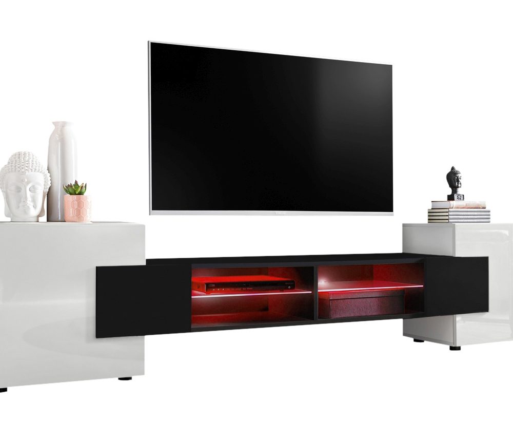 TV Schrank Merano, Weiß/Schwarz RGB LED Beleuchtung