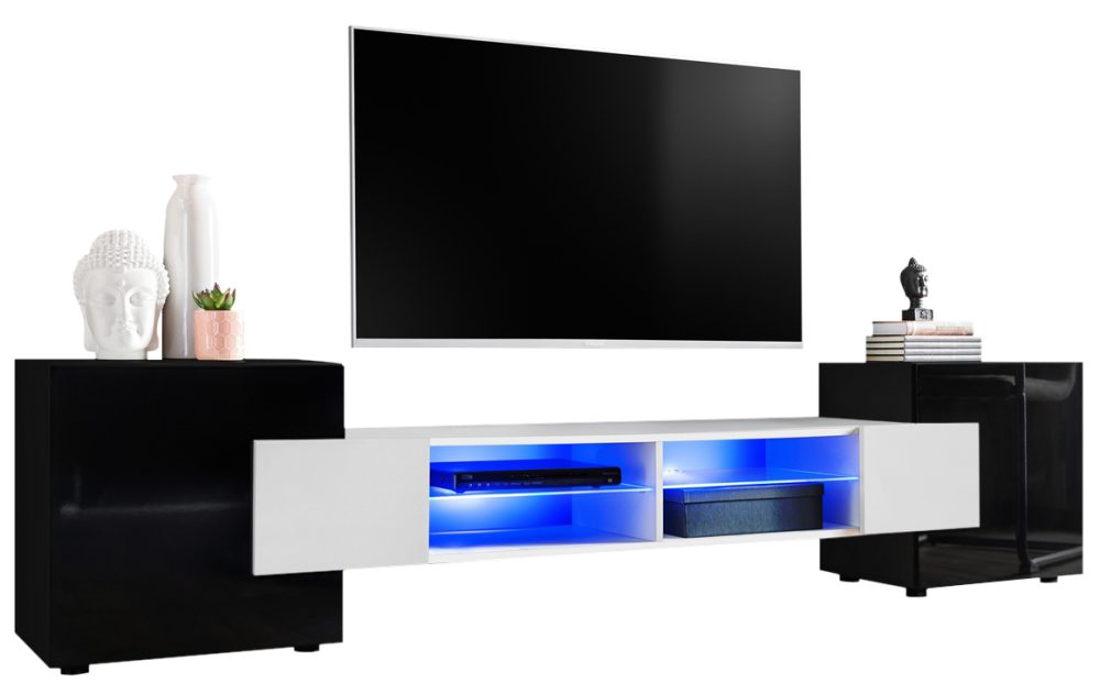 IRTVA02A0109003L1XXX_00 TV Schrank Merano, Schwarz/Weiß LED-Beleuchtung Blau – Bild 1
