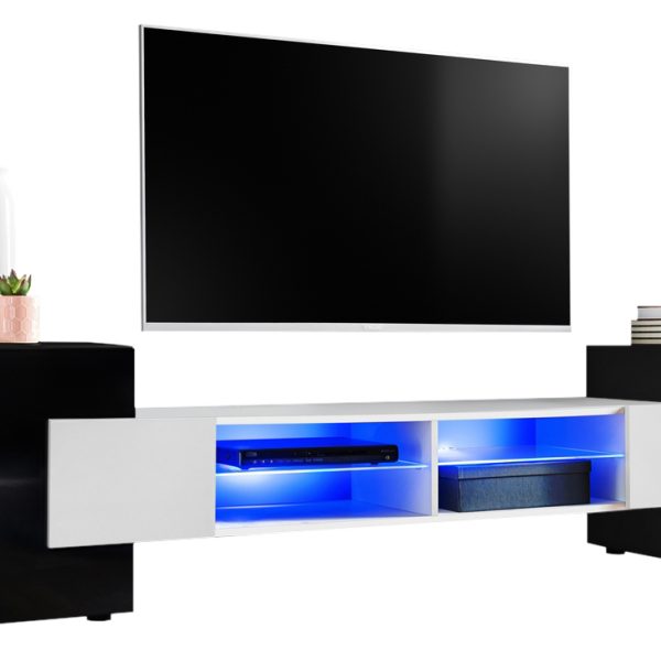 TV Schrank Merano, Schwarz/Weiß LED-Beleuchtung Blau