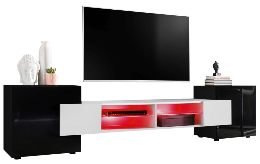 IRTVA02A0109003LRXXX_00 TV Schrank Merano, schwarz/weiße, RGB-LED-Beleuchtung – Bild 1