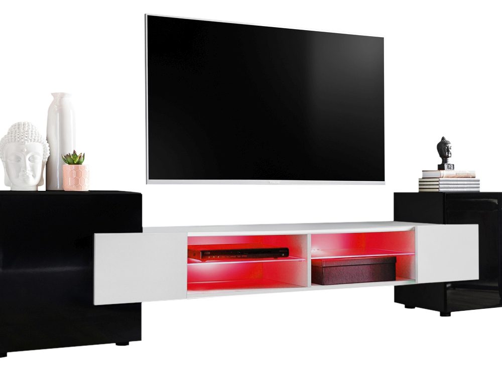 TV Schrank Merano, schwarz/weiße, RGB-LED-Beleuchtung