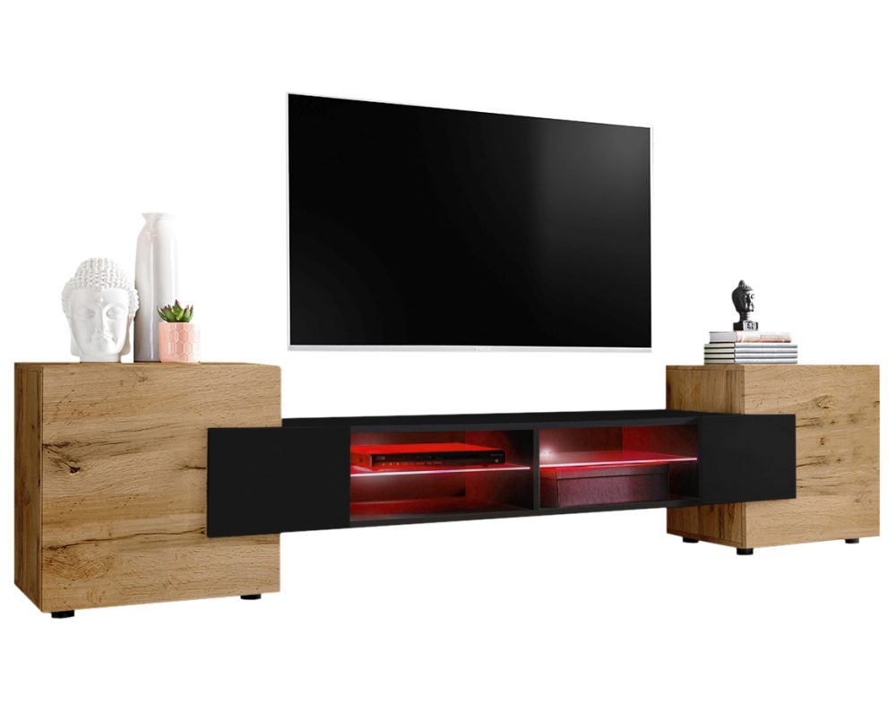 IRTVA02A02D4W04LRXXX_00 TV Schrank Merano, Wotan/Schwarz LED RGB Beleuchtung – Bild 1