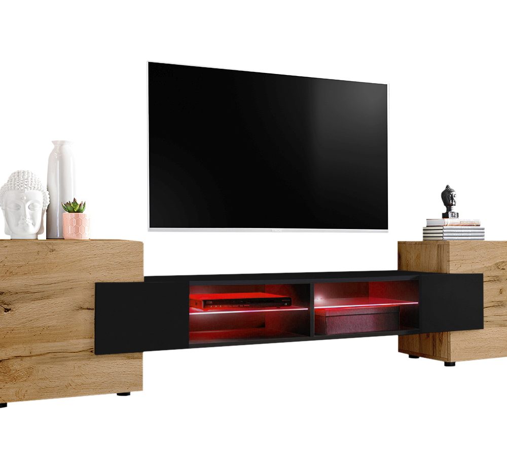 TV Schrank Merano, Wotan/Schwarz LED RGB Beleuchtung