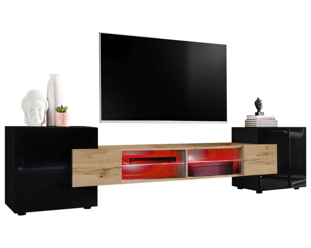 TV Schrank Merano, Wotan/Schwarz LED RGB Beleuchtung – Bild 1