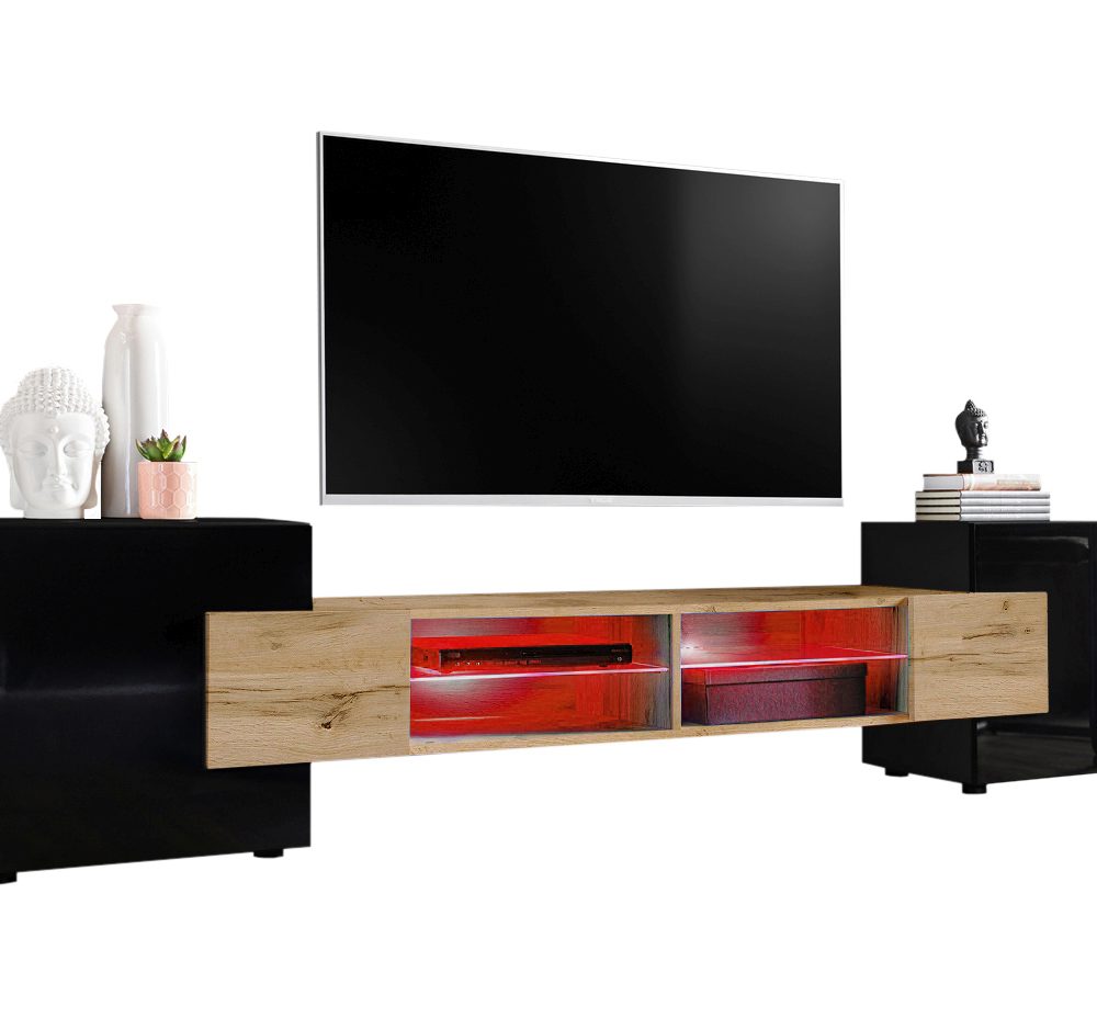 TV Schrank Merano, Wotan/Schwarz LED RGB Beleuchtung
