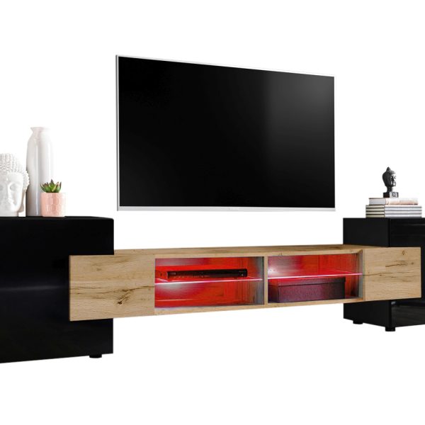 TV Schrank Merano, Wotan/Schwarz LED RGB Beleuchtung