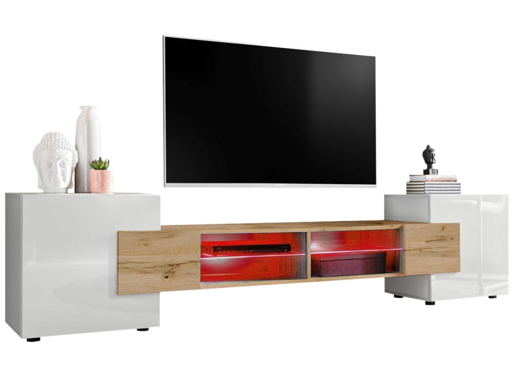 IRTVA02A03D0003LRXXX_00 TV Schrank Merano, Weiß/Wotan, RGB LED Beleuchtung – Bild 1