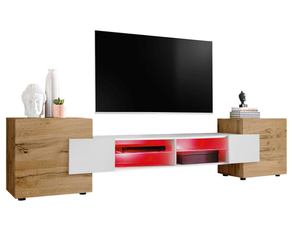 IRTVA02A03D4W04LRXXX_00 TV Schrank Merano, Wotan/Weiß RGB LED Beleuchtung – Bild 1