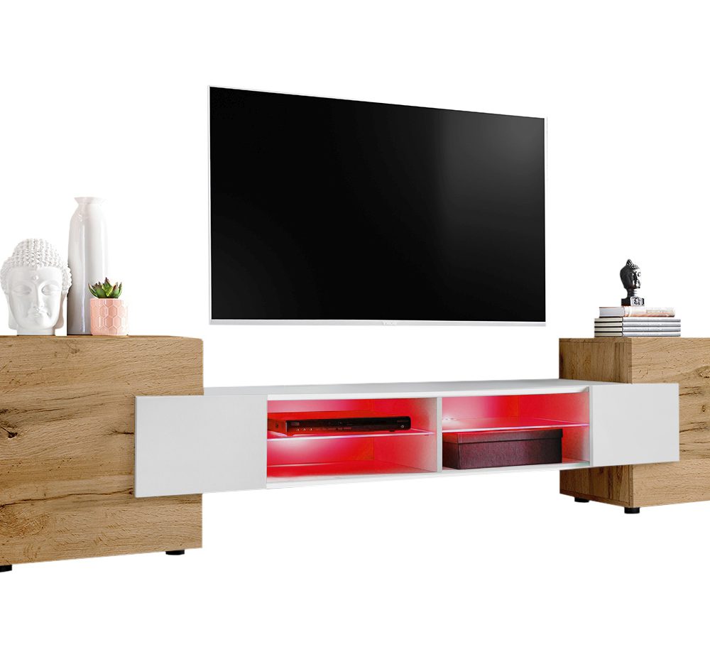 TV Schrank Merano, Wotan/Weiß RGB LED Beleuchtung