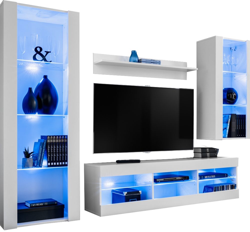 Tivoli Medio RTV Möbel Set, Weiß/Weiß LED-Beleuchtung Blau
