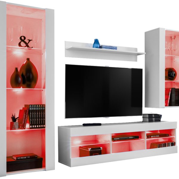 Tivoli Medio RTV Möbel Set, Weiß/Weiß RGB LED Beleuchtung