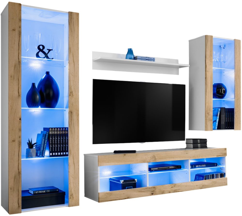 ISETR0100004W04L1XXX_00 Tivoli Medio RTV Möbel Set, Wotan/Weiß LED Beleuchtung Blau – Bild 1