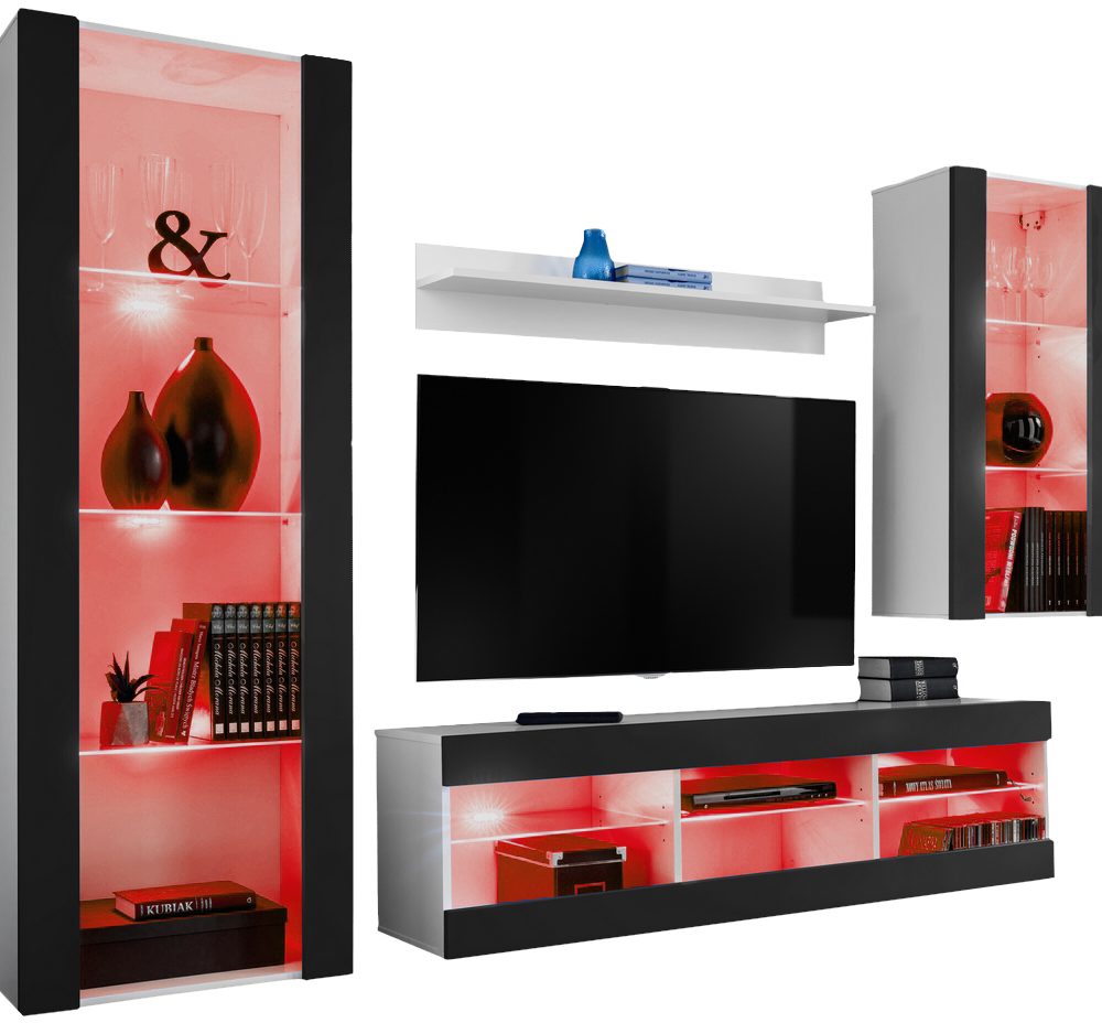 Tivoli Medio RTV Möbel Set, Schwarz/Weiß RGB LED Beleuchtung