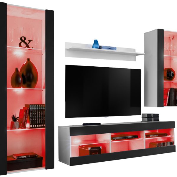 Tivoli Medio RTV Möbel Set, Schwarz/Weiß RGB LED Beleuchtung