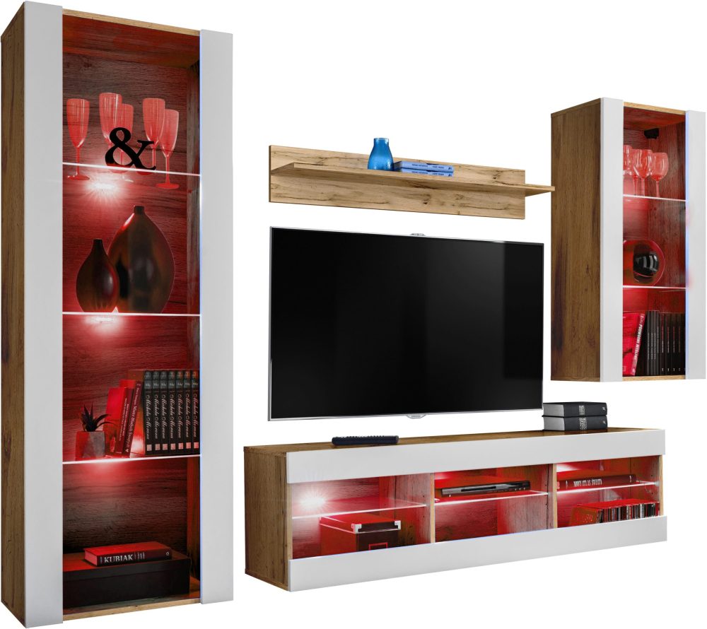 ISETR014W040000LRXXX_00 Tivoli Medio RTV Möbel Set, Weiß/Wotan RGB LED Beleuchtung – Bild 1