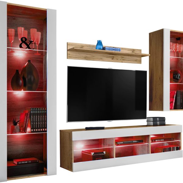 Tivoli Medio RTV Möbel Set, Weiß/Wotan RGB LED Beleuchtung