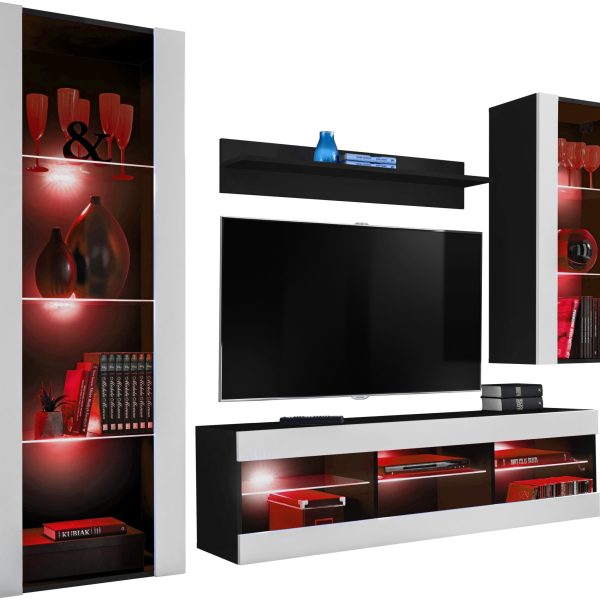 Tivoli Medio RTV Möbel Set, Weiß/Schwarz LED RGB Beleuchtung