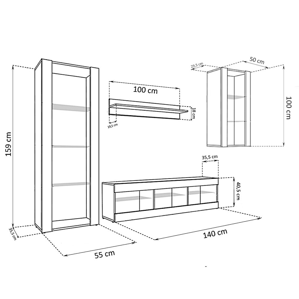 Tivoli Medio RTV Möbel Set, Wotan/Schwarz LED RGB Beleuchtung – Bild 2