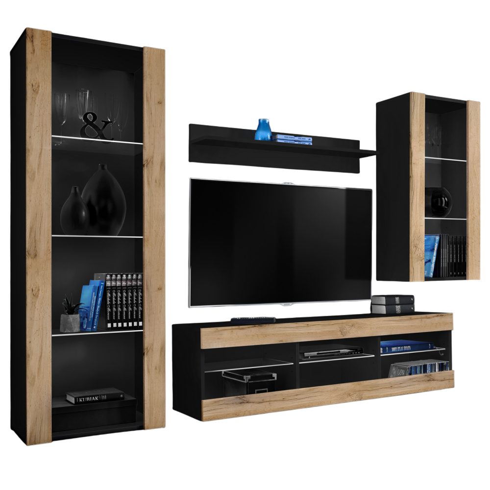 Tivoli Medio RTV Möbel Set, Wotan/Schwarz
