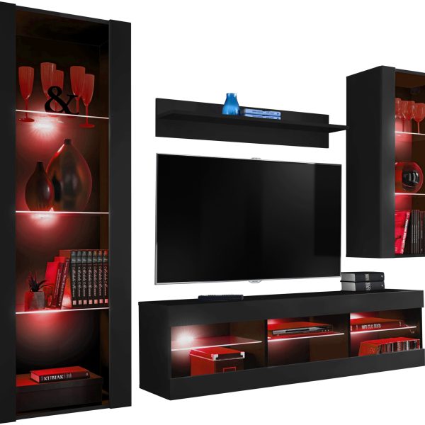 Tivoli Medio RTV Möbel Set, Schwarz/Schwarz LED RGB Beleuchtung