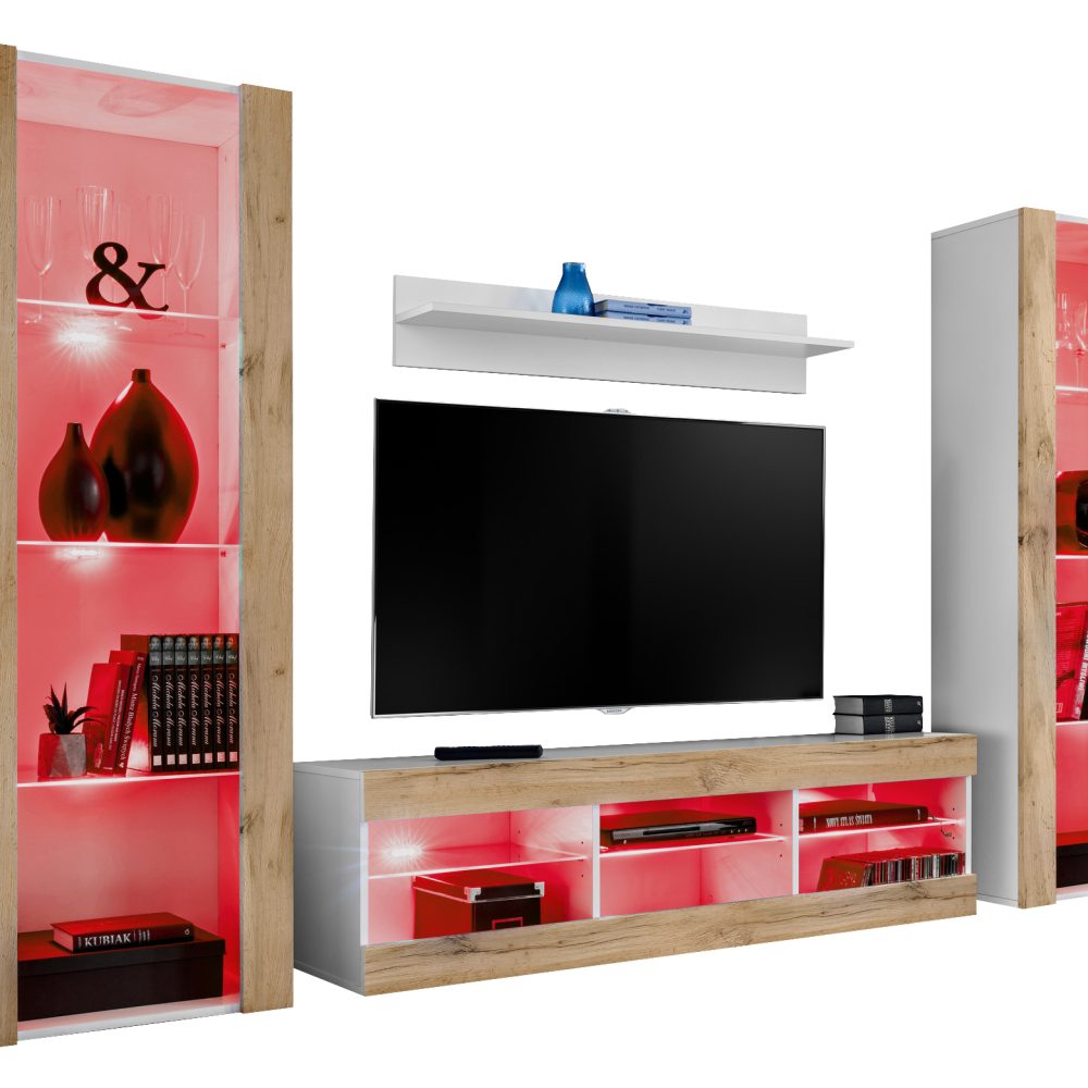 Tivoli Grande RTV-Möbelset, Wotan/Weiße LED-RGB-Beleuchtung